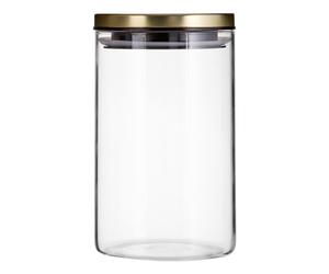 Freska 950Ml Rnd Clr Glass Storage Jar Gold Metal Lid