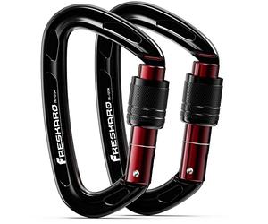 FresKaro 25kN Screwgate Climbing Carabiner with UIAA and CE Certifications, Made of 7075 Aluminium, Lightweight, Rust-Proof and Heavy Duty, for Rappelling, Hiking etc, Black, 2pcs