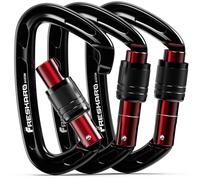 FresKaro 4inches Climbing Carabiner Clips, UIAA Certified 25kN Screw Locking Carabiners, Made of 7075 Aluminium, Lightweight, Rust-Proof and Heavy Duty, for Rappelling, Hiking etc, Black, 3pcs