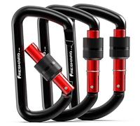 FresKaro Carabiner Clip Heavy Duty, Strong 12kN Screw-gate Aluminum Carabina, Locking Karabiner Hooks, 3 Inch, Lightweight, Lockable for Dog Lead, Hammocks, Swing, Camping, Key, D-Shaped, 3Pack Black