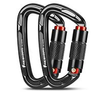 FresKaro Climbing Carabiner, Screw Carabiner with Large Opening, Carabiner Hook Climbing, Carabiner Black Matt, Screw Cap, Large, for Hammock, Fire Brigade, Extra Strong 2550 kg, Pack of 2