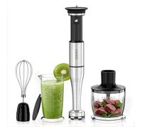 FRESKO Hand Blender Set, 1000W Stainless Steel Blending Shaft including Whisk, 500ml Chopper, Measuring Cup with Lid，Protective Cover Variable Speeds forBaby Food, Soup, Smoothies, Puree(Black Silver)