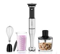 FRESKO Hand Blender Set, 1000W Stainless Steel Blending Shaft including Whisk, 500ml Chopper, Measuring Cup with Lid & Protective Cover Variable Speeds forBaby Food, Soup, Smoothies, Puree(Silver)