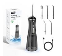 FRESKO Water Flosser Cordless for Teeth, 300ML Oral Irrigator with 4 Modes, 2600mAh Battery, IPX7 Waterproof, Tongue Cleaner & 4 Tips for Braces and Implants, Portable Teeth Cleaner for Tavel, Black