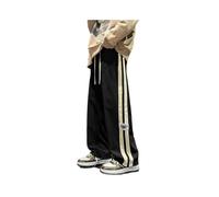 FRESQA 2023 Side Striped Corduroy Baggy Pants Men Streetwear Korean Fashion Casual Hip Hop Vintage Cargo Pants Loose Trousers Joggers Black