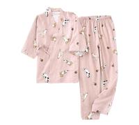 FRESQA 2PCS Japanese Lover Clothing Set Kawaii Cat Printed Kimono Yukata Steaming Wear Pajamas Man Woman Bathrobe Nightgown Japan