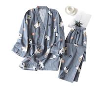 FRESQA 2PCS Japanese Lover Clothing Set Kawaii Cat Printed Kimono Yukata Steaming Wear Pajamas Man Woman Bathrobe Nightgown Japan