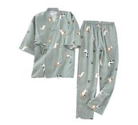 FRESQA 2PCS Japanese Lover Clothing Set Kawaii Cat Printed Kimono Yukata Steaming Wear Pajamas Man Woman Bathrobe Nightgown Japan