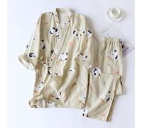 FRESQA 2PCS Japanese Lover Clothing Set Kawaii Cat Printed Kimono Yukata Steaming Wear Pajamas Man Woman Bathrobe Nightgown Japan