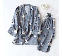 FRESQA 2PCS Japanese Lover Clothing Set Kawaii Cat Printed Kimono Yukata Steaming Wear Pajamas Man Woman Bathrobe Nightgown Japan