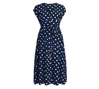 FRESQA 5XL Women's Polka Dot Summer Dresses Sleeveless V Neck A Line Bohemian Midi Print Chiffon Dress 3XL Navy Blue