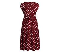 FRESQA 5XL Women's Polka Dot Summer Dresses Sleeveless V Neck A Line Bohemian Midi Print Chiffon Dress 3XL Red