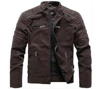 FRESQA Autumn Winter Leather Jackets Men Fashion Stand Collar Biker Motorcycle Jacket Mens Casual Zipper Washed Retro PU Leather Coats