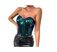 FRESQA Iridescence Sequin Overbust Corsets for Women Sexy Gothic Corset Bustier with Zipper Vintage Style Corset Top Burlesque Lingerie