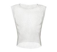 FRESQA Men Fishnet Sexy Tank Tops Rhinestone Shiny See-Through Hollow Vest Mesh Sleeveless T-Shirt Transparent Clothing