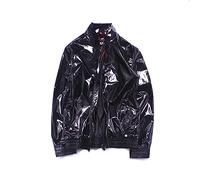 FRESQA Men Glossy Baseball Jacket Male Metallic Night Club Dancing Coat Motorcycle Black Straight Clubwear DJ Singer Shiny Windbreaker