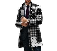 FRESQA Retro Houndstooth Print Splicing Woolen Coat Men Casual Turn-down Collar Button Jacket Autumn Winter Pocket Long Windbreaker Man