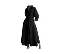 FRESQA S-5XL Korean Fashion Long Sleeve Shirt Dress Chic Turndown Neck Ruched Maxi Dress Women Autumn Winter Clothes Streetwear Black
