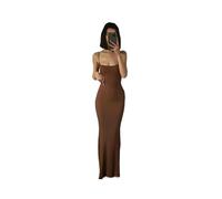 FRESQA Satin Slip Sleeveless Backless Maxi Dress Women Y2k Summer Bodycon Elegant Sexy Outfits Ladies Birthday Party Club Sundress Brown