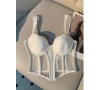 FRESQA Sexy Corset Crop Top Women's Chic Mesh Fish Bone Camisole Inner Wear Outer Wear Waist-Tight Bra White Black Tank Top