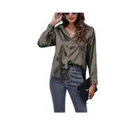 FRESQA Spring Satin Shirt Women Loose Button Up Blouse Shirt Ladies Imitation Silk Long Sleeve Shirt For Women