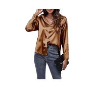 FRESQA Spring Satin Shirt Women Loose Button Up Blouse Shirt Ladies Imitation Silk Long Sleeve Shirt For Women