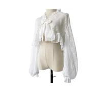 FRESQA Summer Lolita Chiffon Lantern Sleeve Short Tops Girl's Inner Bow Lace-up Long Sleeve Cardigan Outer Wear Sun Protection Shirt White