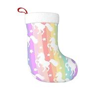 FRESQA Unicorns On Colorful Stripes Christmas Stockings Santa,Xmas Character Fireplace Hanging Stockings For Gifts And Decorations