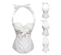 FRESQA White/Red Wedding Bridal Halter Overbust Corsets Sexy For Women Plus Size Waist Slimming Trainer Bustier Tops