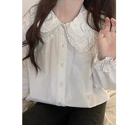 FRESQA White Shirt Kawaii Peter Pan Collar Preppy Style Blouses Woman Sweet Ruffle Long Sleeve Tops Fashion Lolita Clothes