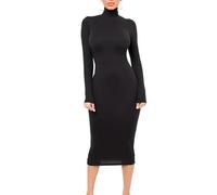 FRESQA Winter Black Turtleneck Sexy Women Dress Autumn Long Sleeve Skinny Midi Boydcon Casual Blue Plush Knee-Length Party Club