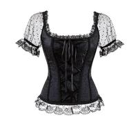 FRESQA Woman Vintage Gothic Victorian Blouse Lolita Elastic Black White Top Steampunk 6XL Plus Size Women Clothing Summer Shirt