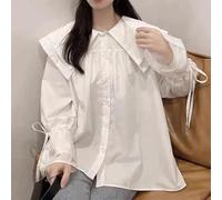 FRESQA Women Blouses Kawaii Harajuku Lolita Sweet Soft Girls Loose Shirts Korean Style White Black Long Sleeve Tops Ruffle Cute