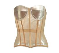 FRESQA Women Corset Bustiers With Bra Transparent Mesh Waist Girdle Shaper Vest Strapless Push Up Bodices XXS To 5XL