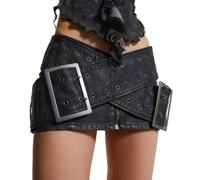 FRESQA Women Skirts 2023 Summer Low Wasit Cross Belt Mini Skirt Vintage Distressed Ins Gothic Punk Fashion Black Pu Leather Micro Skirt