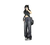 FRESQA Women Vintage Streetwear Black Baggy Korean Jeans High Waiste Oversize Wide Leg Pants Grunge Denim Trousers Y2K Alt Clothes