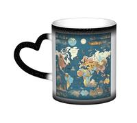 FRESQA World Map Pattern Magic Heat-Sensitive Color Changing Ceramic Mug-Crafted Temperature Sensitive Novelty Mug