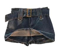 FRESQA Y2K Vintage Women Korean Button Belted Short Denim Mini Skirts Aesthetic Fairy Grunge High Waiste Jeans A-line Skirt Alt Clothes