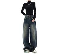 FRESQA Y2K Women Vintage Streetwear Korean Baggy Blue Jeans High Waist Straight Wide Leg Pants Denim Trousers Fairy Clothes