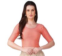 Fressia Fabrics Round Neck Pure Dobby Cotton Stretchable Elbow Sleeve Readymade Saree Blouse for Women Stylish (us208), Peach, XXL