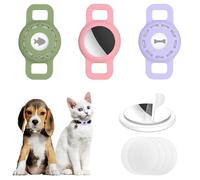 Fretime 3-Pack AirTag Cat Collar Holder for Apple AirTag 2021, Silicone Air Tag Protective Case for Puppy Dog Collar with Screen Protectors - Pink & Green & Purple
