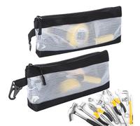FRETONBA 2Pcs Small Tool Pouch Portable, Waterproof Oxford Fabric Tool Bags, Multi Function Tools Belt Pouch with Mesh Window, Heavy Duty Mini Zip Bag Organizer for Electricians, Technicians, White