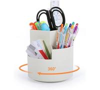 FRETONBA 360° Rotating Pen Holder, 3 Slots Pencil Pen Pot for Desk, Cute Stationery Supplies Organiser, Desk Cup Holder for Office, School, Home, Art Supply (White)