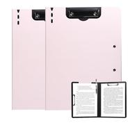 FRETONBA Clipboard A4 with Double Clips, 2 Pieces Foldover Clip Board with Cover, Plastic Document Folder, Lightweight Personal Organiser Suitable for School, Office, Industry, Pink