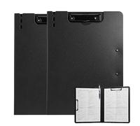 FRETONBA Clipboard A4 with Double Clips, 2 Pieces Foldover Clip Board with Cover, Plastic Document Folder, Lightweight Personal Organiser Suitable for School, Office, Industry, Black