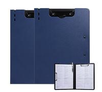 FRETONBA Clipboard A4 with Double Clips, 2 Pieces Foldover Clip Board with Cover, Plastic Document Folder, Lightweight Personal Organiser Suitable for School, Office, Industry, Blue