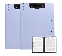 FRETONBA Clipboard A4 with Double Clips, 2 Pieces Foldover Clip Board with Cover, Plastic Document Folder, Lightweight Personal Organiser Suitable for School, Office, Industry, Purple