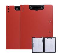 FRETONBA Clipboard A4 with Double Clips, 2 Pieces Foldover Clip Board with Cover, Plastic Document Folder, Lightweight Personal Organiser Suitable for School, Office, Industry, Red