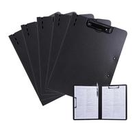 FRETONBA Clipboard A4 with Double Clips, 5 Pieces Foldover Clip Board with Cover, Plastic Document Folder, Lightweight Personal Organiser Suitable for School, Office, Industry, Black