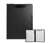 FRETONBA Clipboard A4 with Double Clips, Foldover Clip Board with Cover, Plastic Document Folder, Lightweight Personal Organiser Suitable for School, Office, Industry, Black